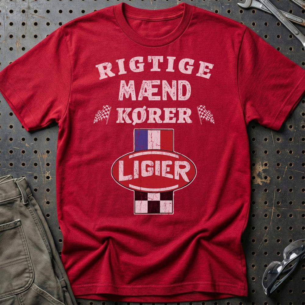 Ligier Rigtige Mænd Kører T-Shirt-Beklædning-Ligier-Rød-S-Garage Culture Shop- garage - man cave - merchandise