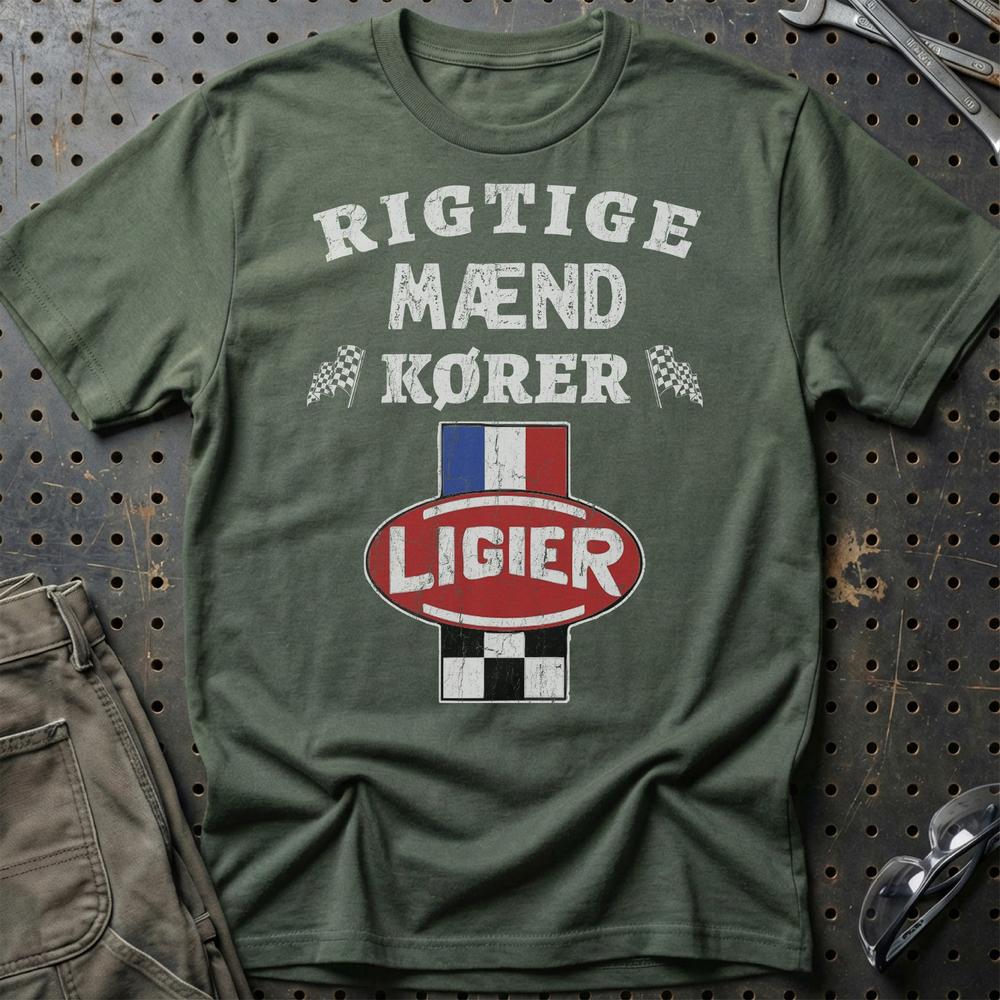 Ligier Rigtige Mænd Kører T-Shirt-Beklædning-Ligier-Grøn Militær-S-Garage Culture Shop- garage - man cave - merchandise
