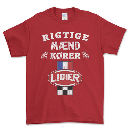 Ligier Rigtige Mænd Kører - Unisex T-Shirt , Bomuld-Beklædning-Ligier-Rød-S-Forside-Garage Culture Shop- garage - man cave - merchandise