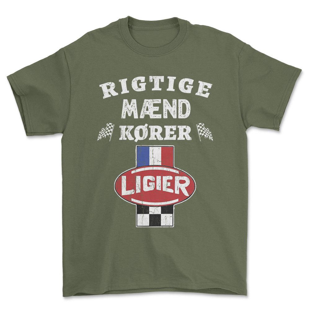 Ligier Rigtige Mænd Kører - Unisex T-Shirt , Bomuld-Beklædning-Ligier-Grøn Militær-S-Forside-Garage Culture Shop- garage - man cave - merchandise