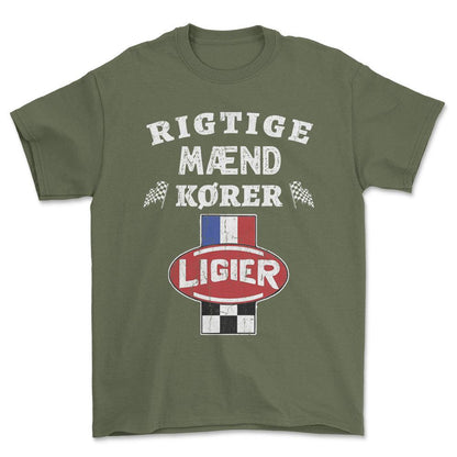 Ligier Rigtige Mænd Kører - Unisex T-Shirt , Bomuld-Beklædning-Ligier-Grøn Militær-S-Forside-Garage Culture Shop- garage - man cave - merchandise