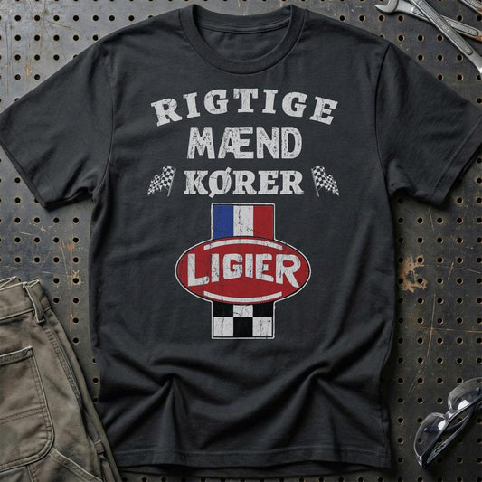 Ligier Rigtige Mænd Kører - Unisex T-Shirt , Bomuld-Beklædning-Ligier-Sort-S-Garage Culture Shop- garage - man cave - merchandise