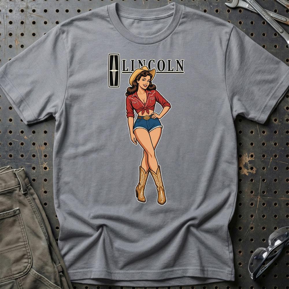 Lincoln Cowboy Pinup T-Shirt-Beklædning-Lincoln-Grå Sport-S-Garage Culture Shop- garage - man cave - merchandise