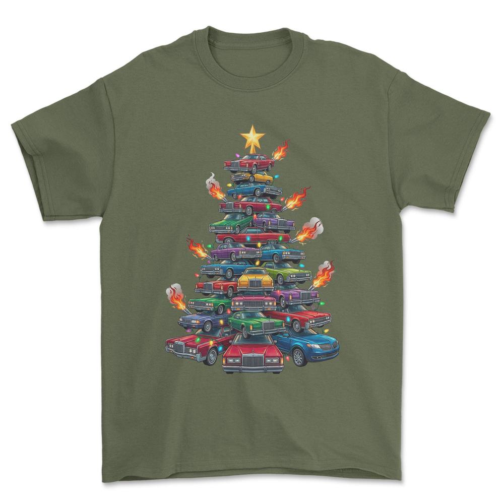 Lincoln Juletræ Christmas Tree - Unisex T-Shirt-Beklædning-Lincoln-Grøn Militær-S-Forside-Garage Culture Shop- garage - man cave - merchandise