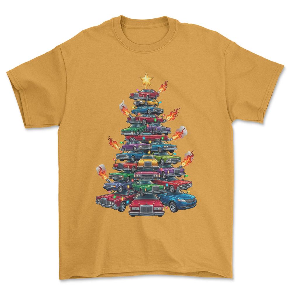 Lincoln Juletræ Christmas Tree - Unisex T-Shirt-Beklædning-Lincoln-Guld-S-Forside-Garage Culture Shop- garage - man cave - merchandise