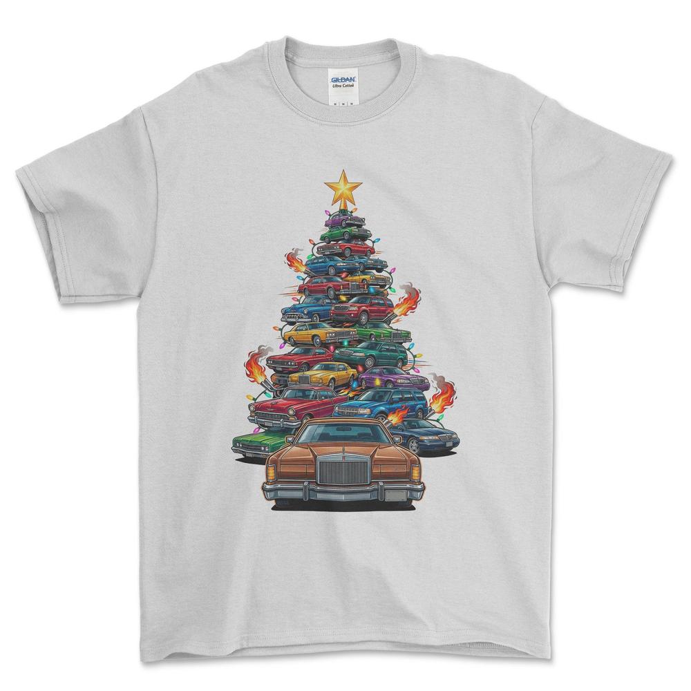 Lincoln MK4 Juletræ Christmas Tree - Unisex T-Shirt-Beklædning-Lincoln-Hvid-S-Forside-Garage Culture Shop- garage - man cave - merchandise