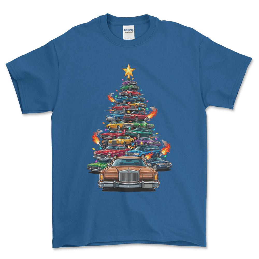 Lincoln MK4 Juletræ Christmas Tree - Unisex T-Shirt-Beklædning-Lincoln-Blå Royal-S-Forside-Garage Culture Shop- garage - man cave - merchandise