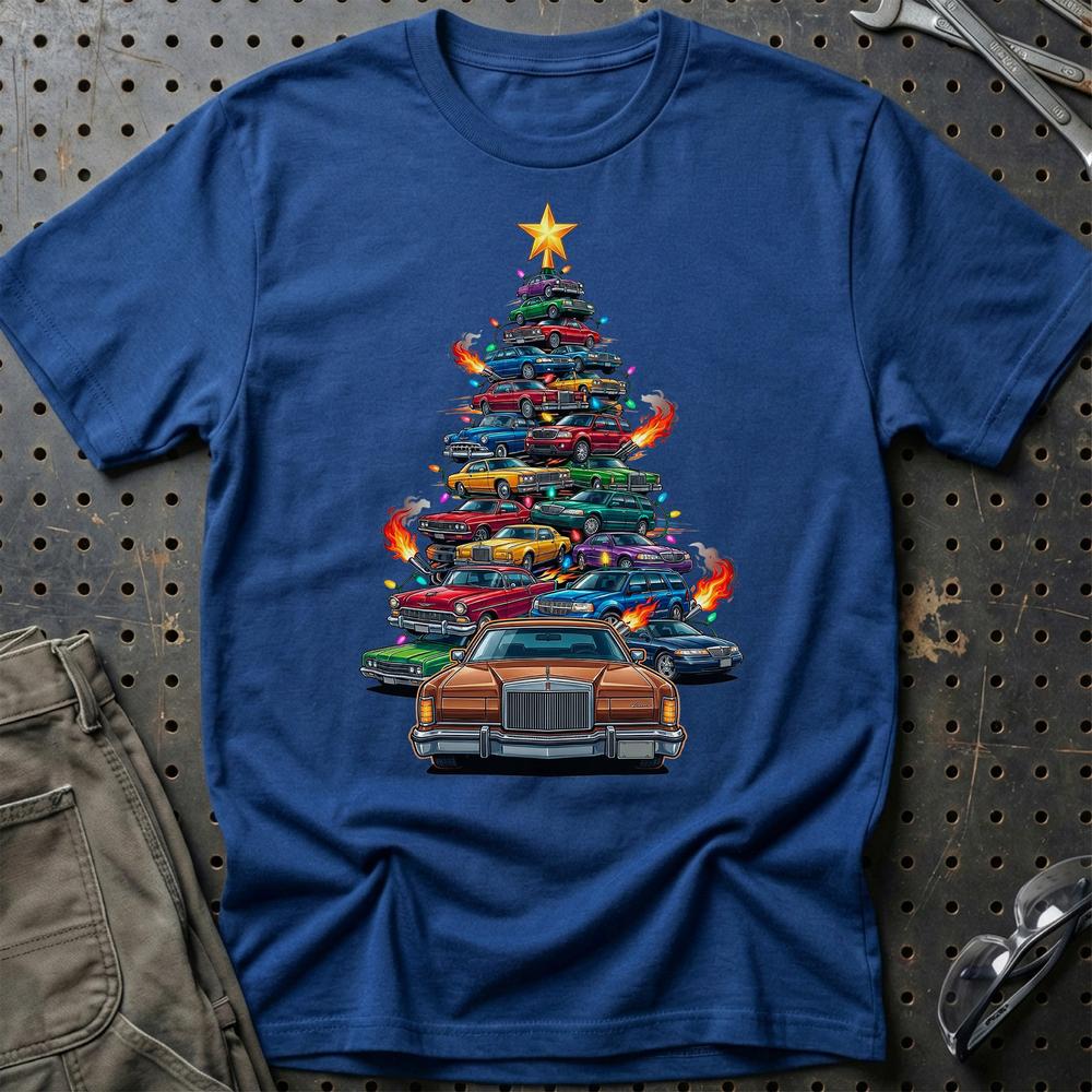 Lincoln MK4 Juletræ Christmas Tree - Unisex T-Shirt-Beklædning-Lincoln-Blå Royal-S-Garage Culture Shop- garage - man cave - merchandise