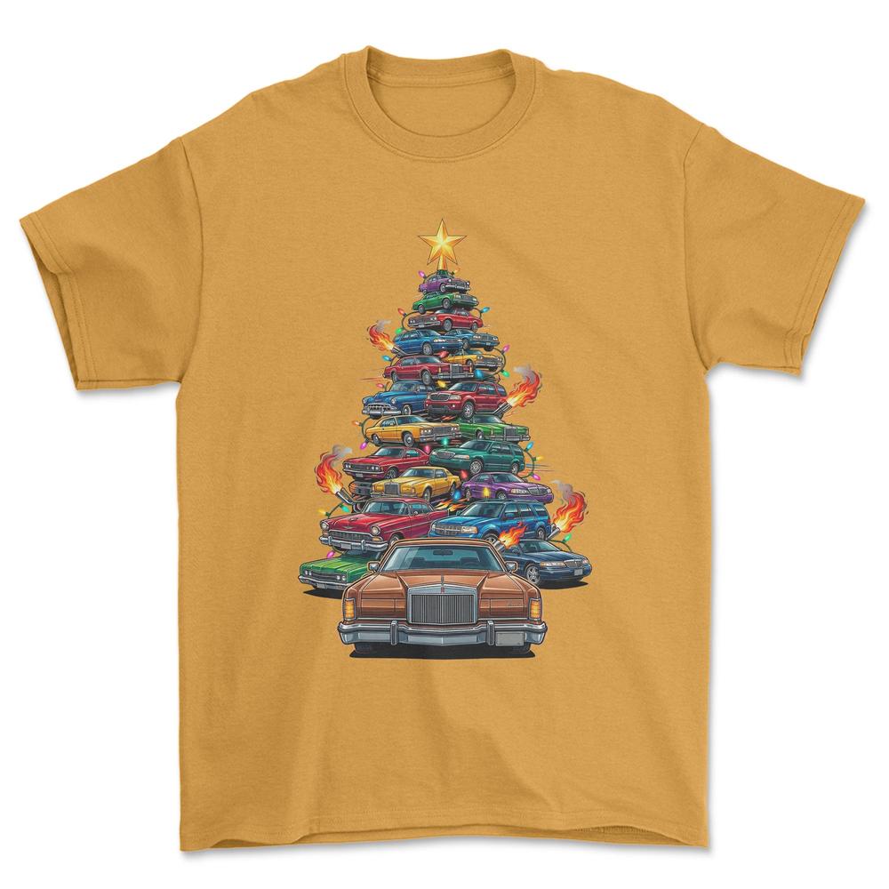 Lincoln MK4 Juletræ Christmas Tree - Unisex T-Shirt-Beklædning-Lincoln-Guld-S-Forside-Garage Culture Shop- garage - man cave - merchandise