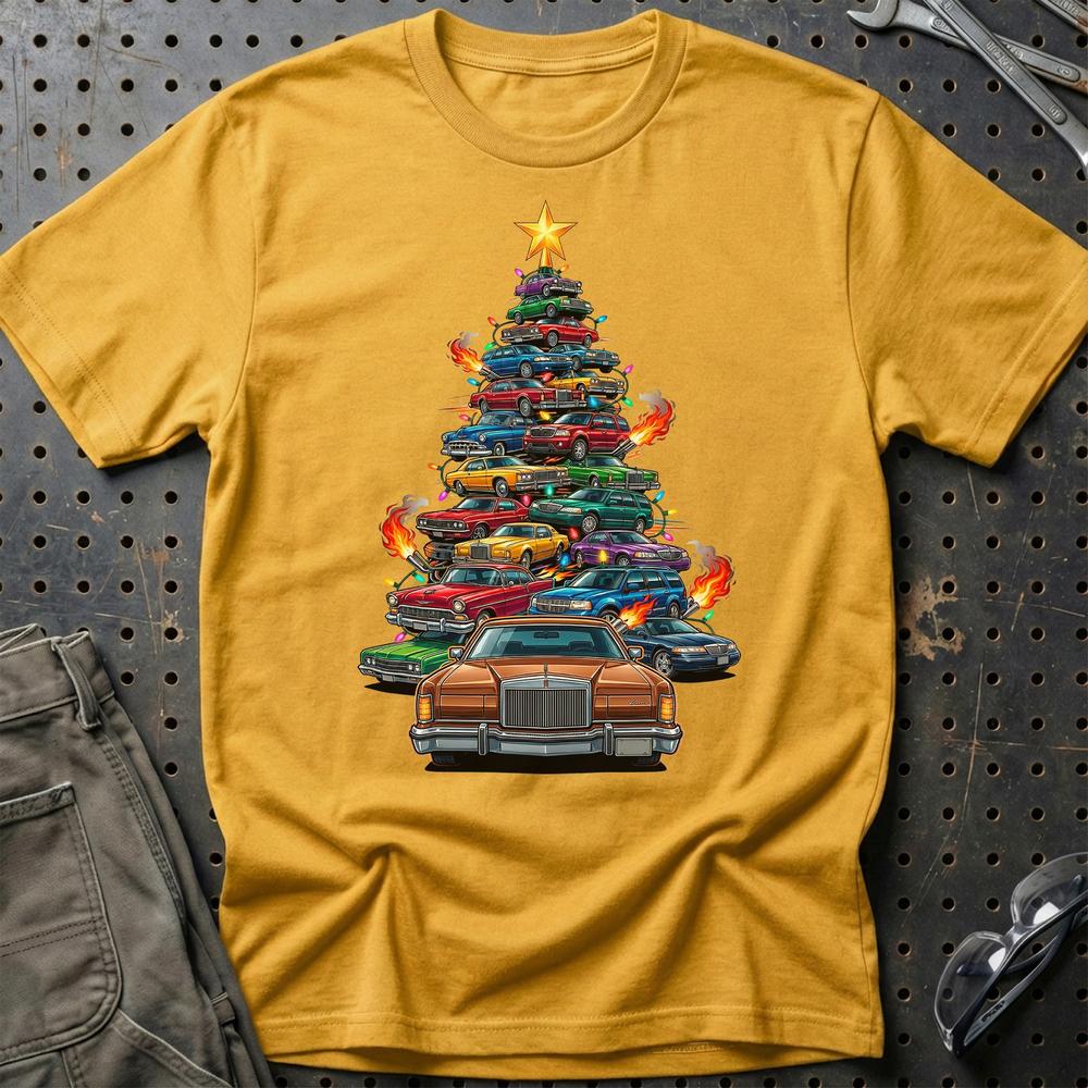 Lincoln MK4 Juletræ Christmas Tree - Unisex T-Shirt-Beklædning-Lincoln-Guld-S-Garage Culture Shop- garage - man cave - merchandise