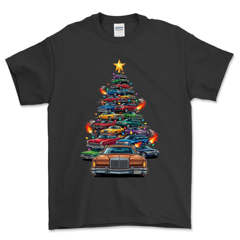 Lincoln MK4 Juletræ Christmas Tree - Unisex T-Shirt-Beklædning-Lincoln-Sort-S-Forside-Garage Culture Shop- garage - man cave - merchandise
