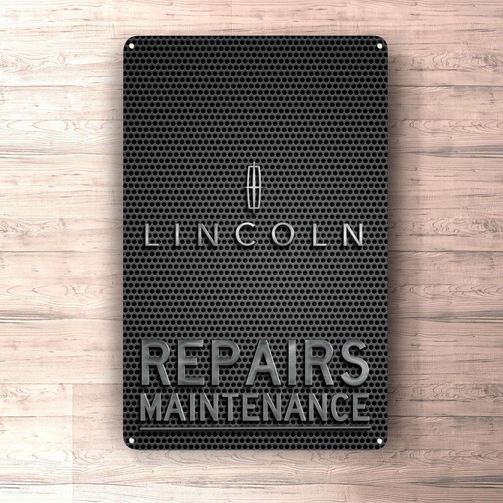 Lincoln Repairs Maintenance Skilte, Musemåtte, Dørmåtte-Skilte-Lincoln-Garage Culture Shop- garage - man cave - merchandise