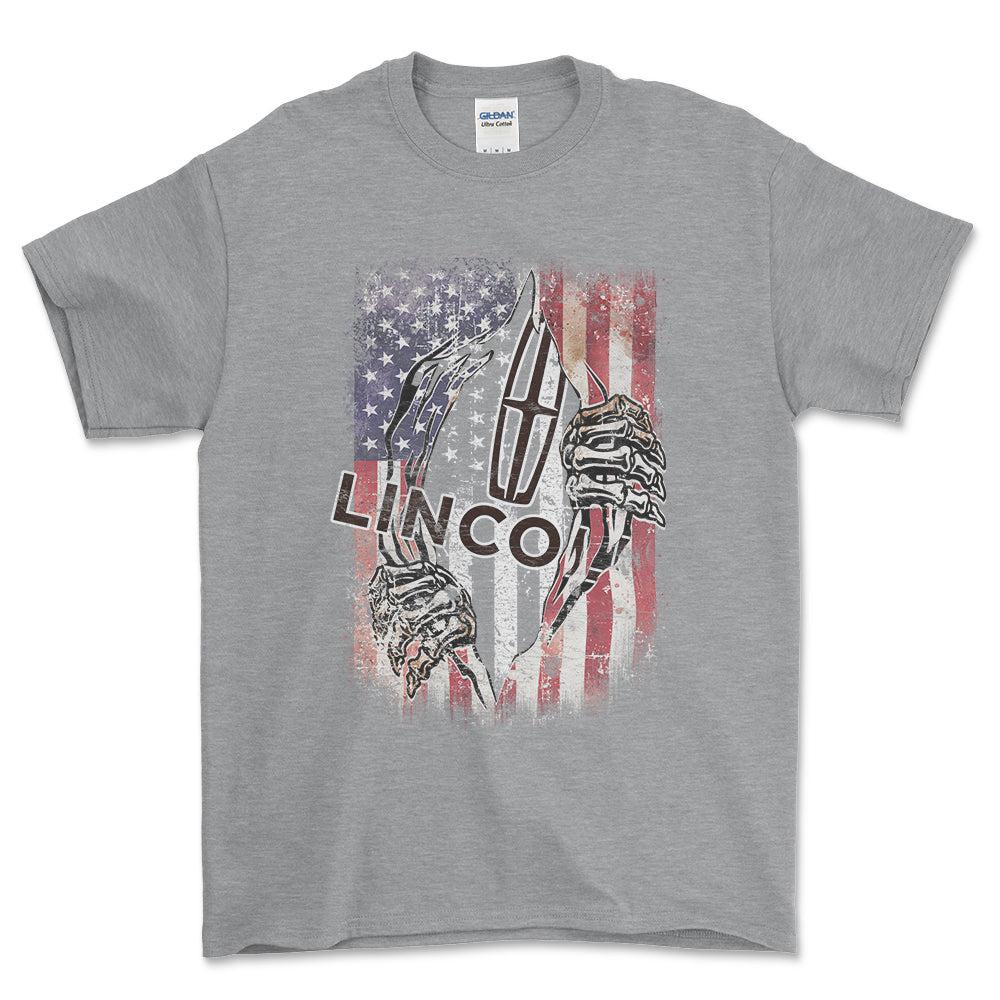 Lincoln US Flag T-Shirt-Beklædning-Lincoln-Grå Sport-S-Garage Culture Shop- garage - man cave - merchandise