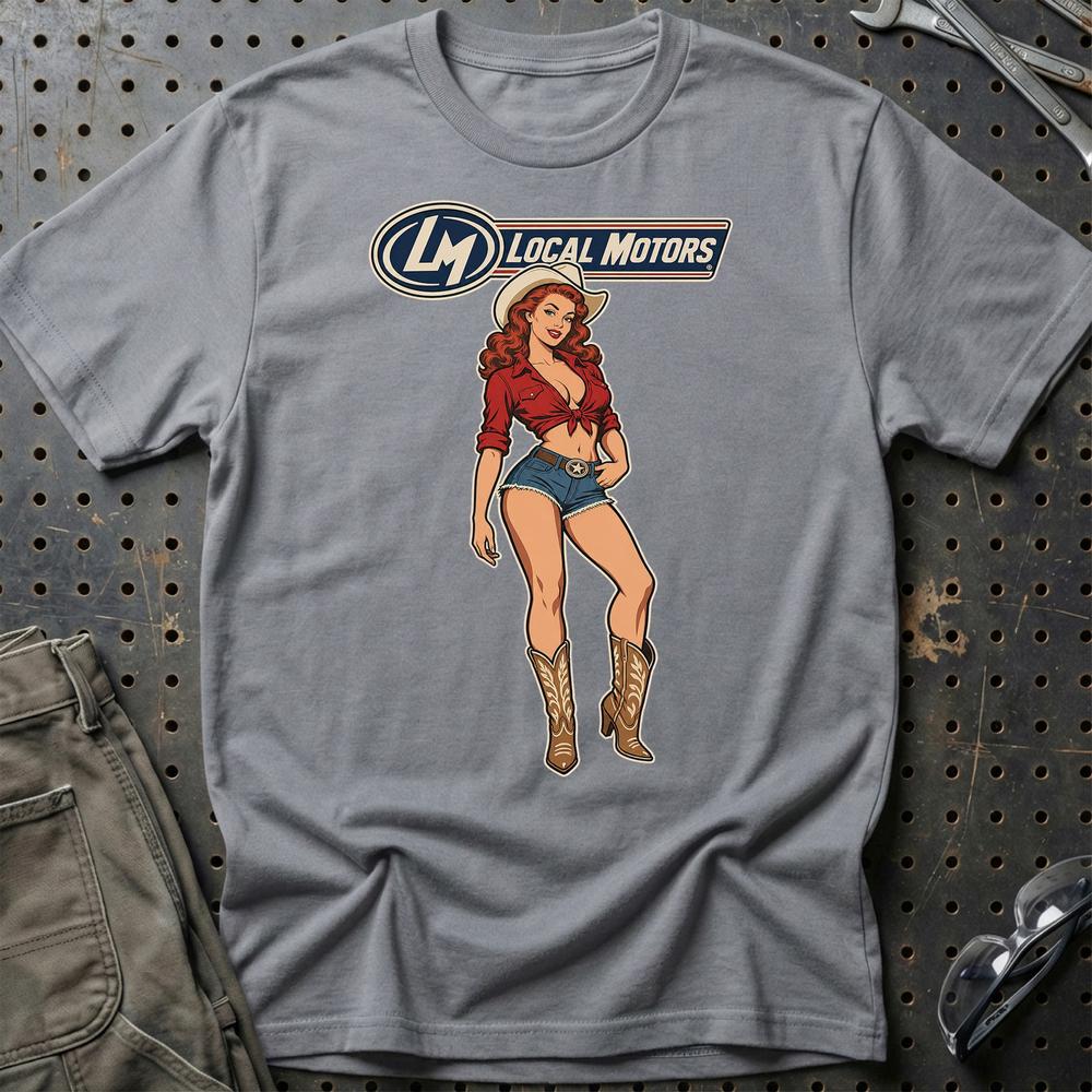 Local Motors Cowboy Pinup T-Shirt-Beklædning-Local Motors-Grå Sport-S-Garage Culture Shop- garage - man cave - merchandise