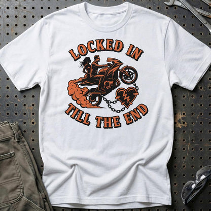 Locked In Till The End – Unisex T-Shirt , Bomuld-Beklædning-Garage Culture-Hvid-S-Garage Culture Shop- garage - man cave - merchandise