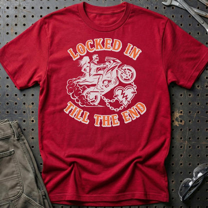 Locked In Till The End – Unisex T-Shirt , Bomuld-Beklædning-Garage Culture-Rød-S-Garage Culture Shop- garage - man cave - merchandise