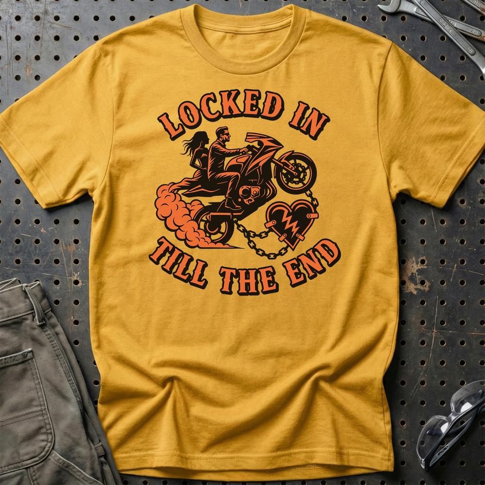 Locked In Till The End – Unisex T-Shirt , Bomuld-Beklædning-Garage Culture-Guld-S-Garage Culture Shop- garage - man cave - merchandise
