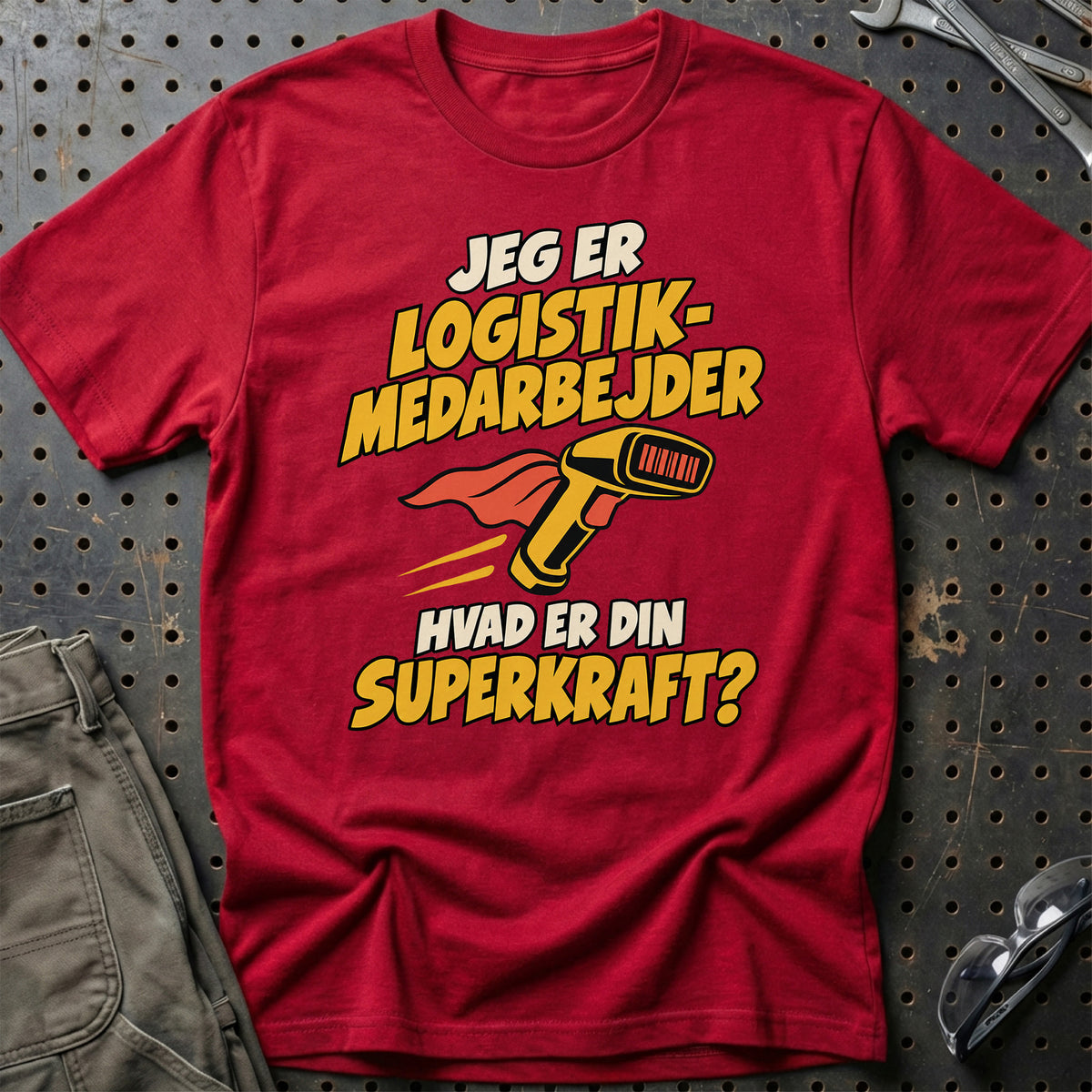 
Logistikmedarbejder – Hvad er din superkraft? – Unisex T-Shirt – Rød