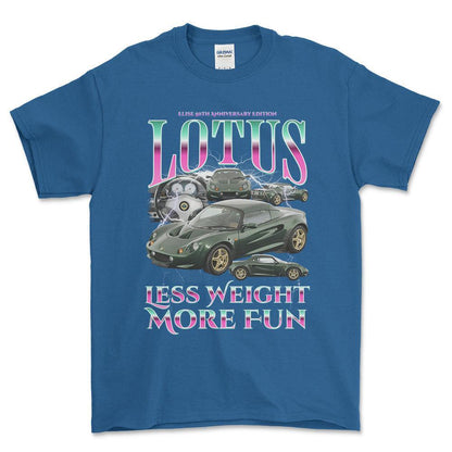 Lotus Elise - Bootleg Style Unisex T-Shirt , Bomuld-Beklædning-Lotus-Blå Royal-S-Forside-Garage Culture Shop- garage - man cave - merchandise