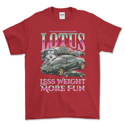 Lotus Elise - Bootleg Style Unisex T-Shirt , Bomuld-Beklædning-Lotus-Rød-S-Forside-Garage Culture Shop- garage - man cave - merchandise