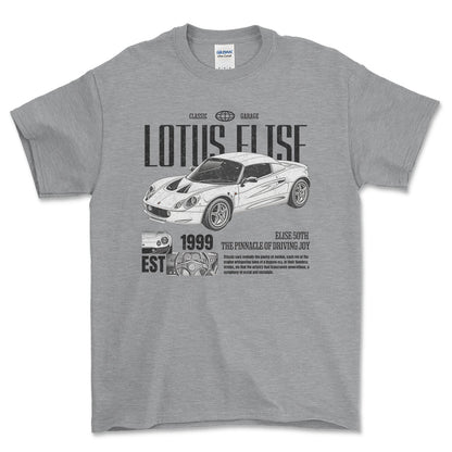 Lotus Elise - Classic Garage Unisex T-Shirt , Bomuld-Beklædning-Lotus-Grå Sport-S-Forside-Garage Culture Shop- garage - man cave - merchandise