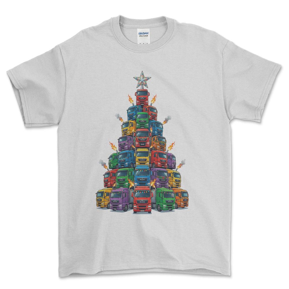 MAN Lastbil Juletræ Christmas Tree - Unisex T-Shirt-Beklædning-Man-Hvid-S-Forside-Garage Culture Shop- garage - man cave - merchandise