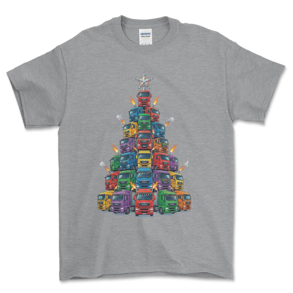 MAN Lastbil Juletræ Christmas Tree - Unisex T-Shirt-Beklædning-Man-Grå Sport-S-Forside-Garage Culture Shop- garage - man cave - merchandise