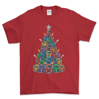 MAN Lastbil Juletræ Christmas Tree - Unisex T-Shirt-Beklædning-Man-Rød-S-Forside-Garage Culture Shop- garage - man cave - merchandise
