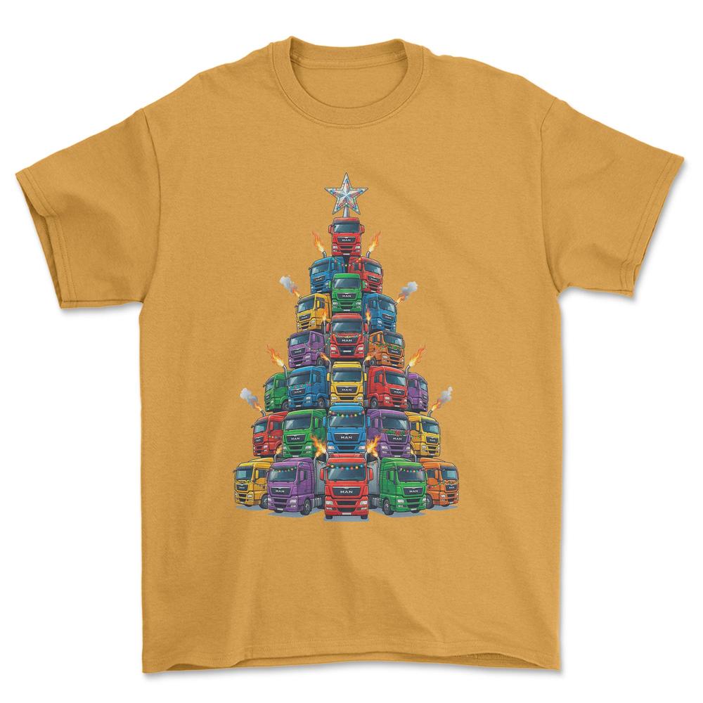 MAN Lastbil Juletræ Christmas Tree - Unisex T-Shirt-Beklædning-Man-Guld-S-Forside-Garage Culture Shop- garage - man cave - merchandise