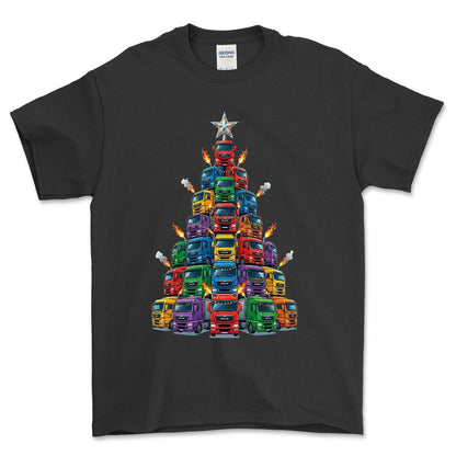 MAN Lastbil Juletræ Christmas Tree - Unisex T-Shirt-Beklædning-Man-Sort-S-Forside-Garage Culture Shop- garage - man cave - merchandise