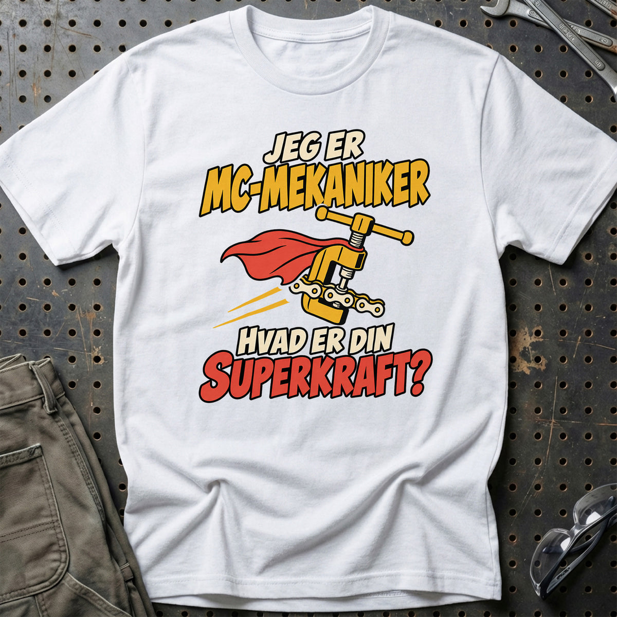 
MC-mekaniker – Hvad er din superkraft? – Unisex T-Shirt – Hvid