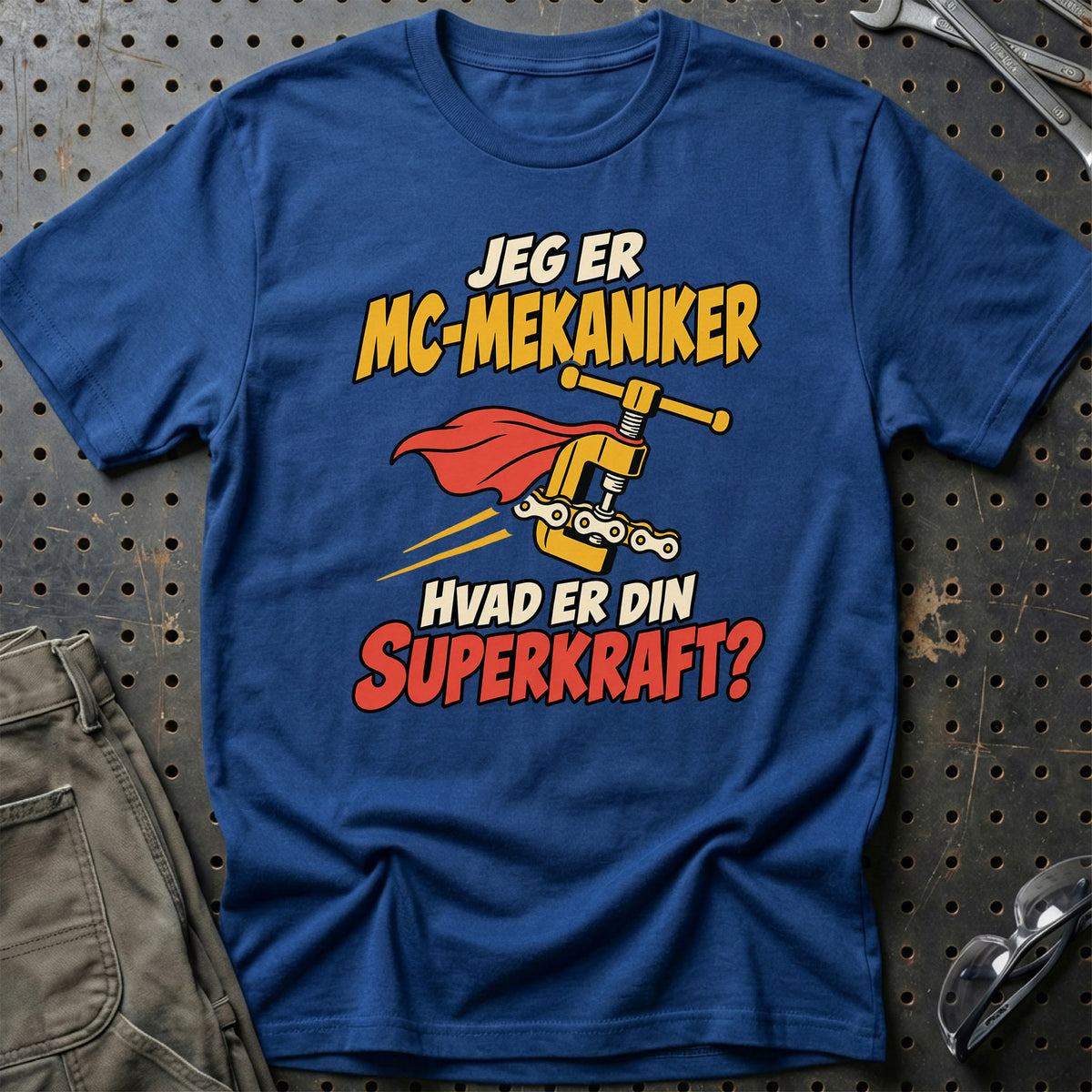 
MC-mekaniker – Hvad er din superkraft? – Unisex T-Shirt – Blå Royal