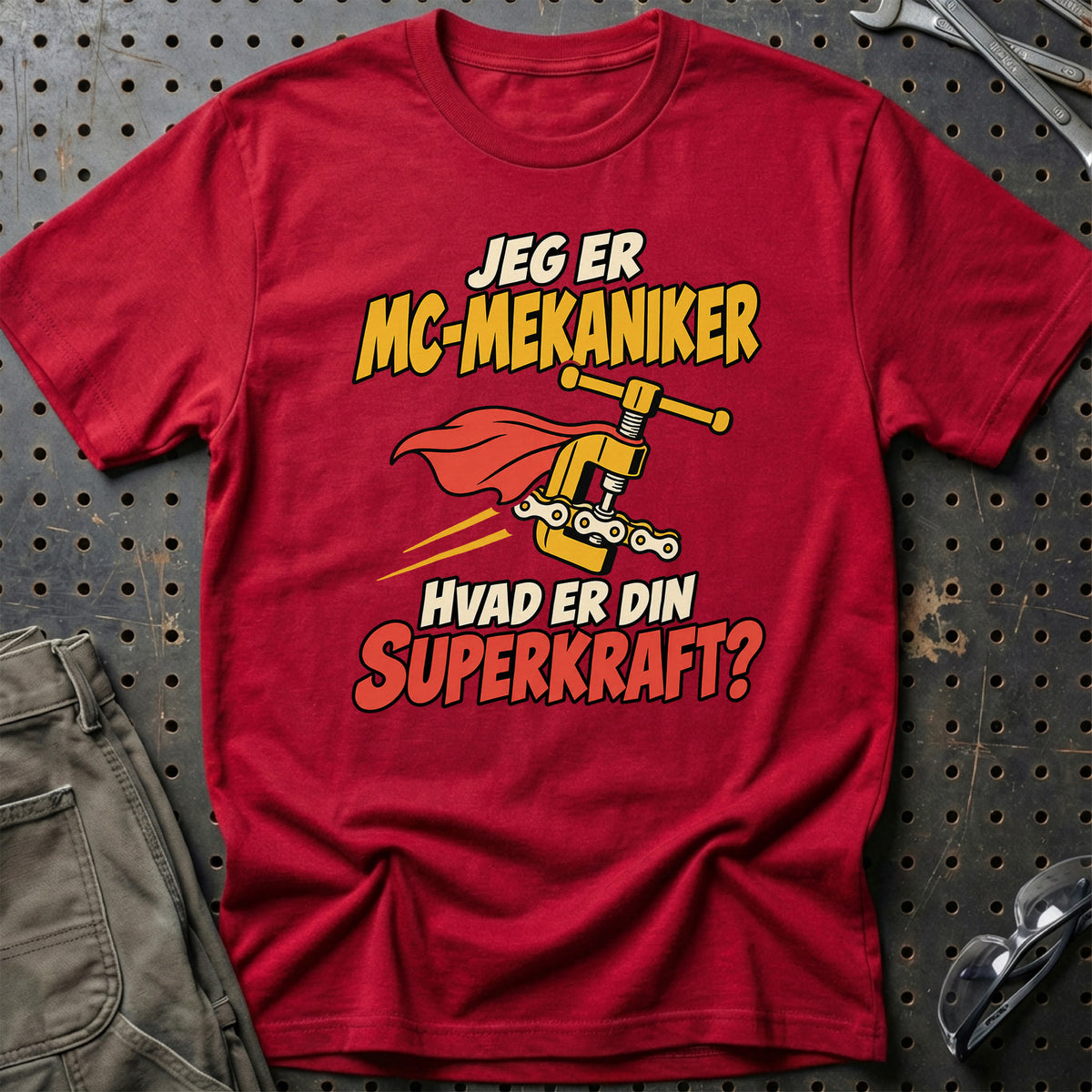 
MC-mekaniker – Hvad er din superkraft? – Unisex T-Shirt – Rød