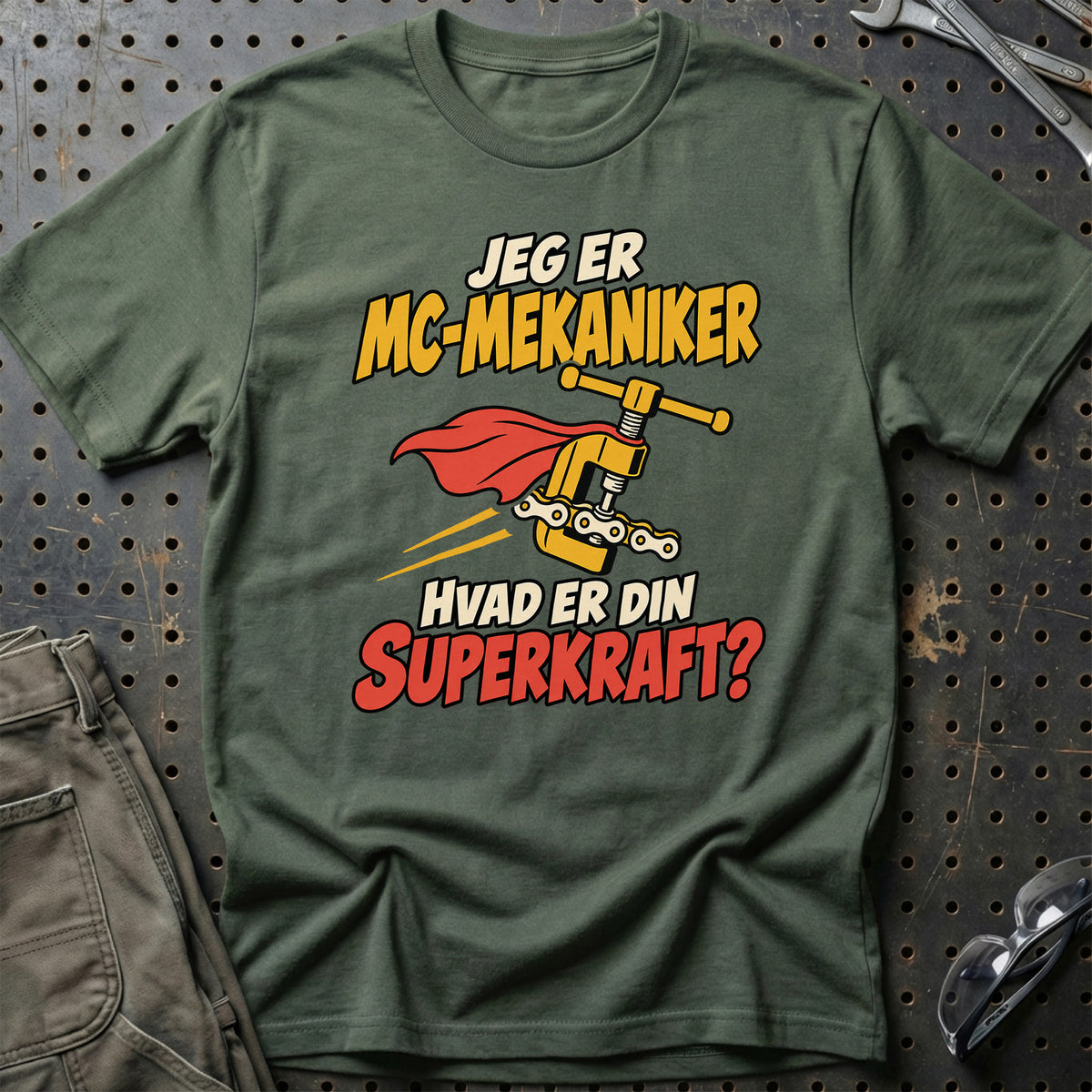 
MC-mekaniker – Hvad er din superkraft? – Unisex T-Shirt – Grøn Militær