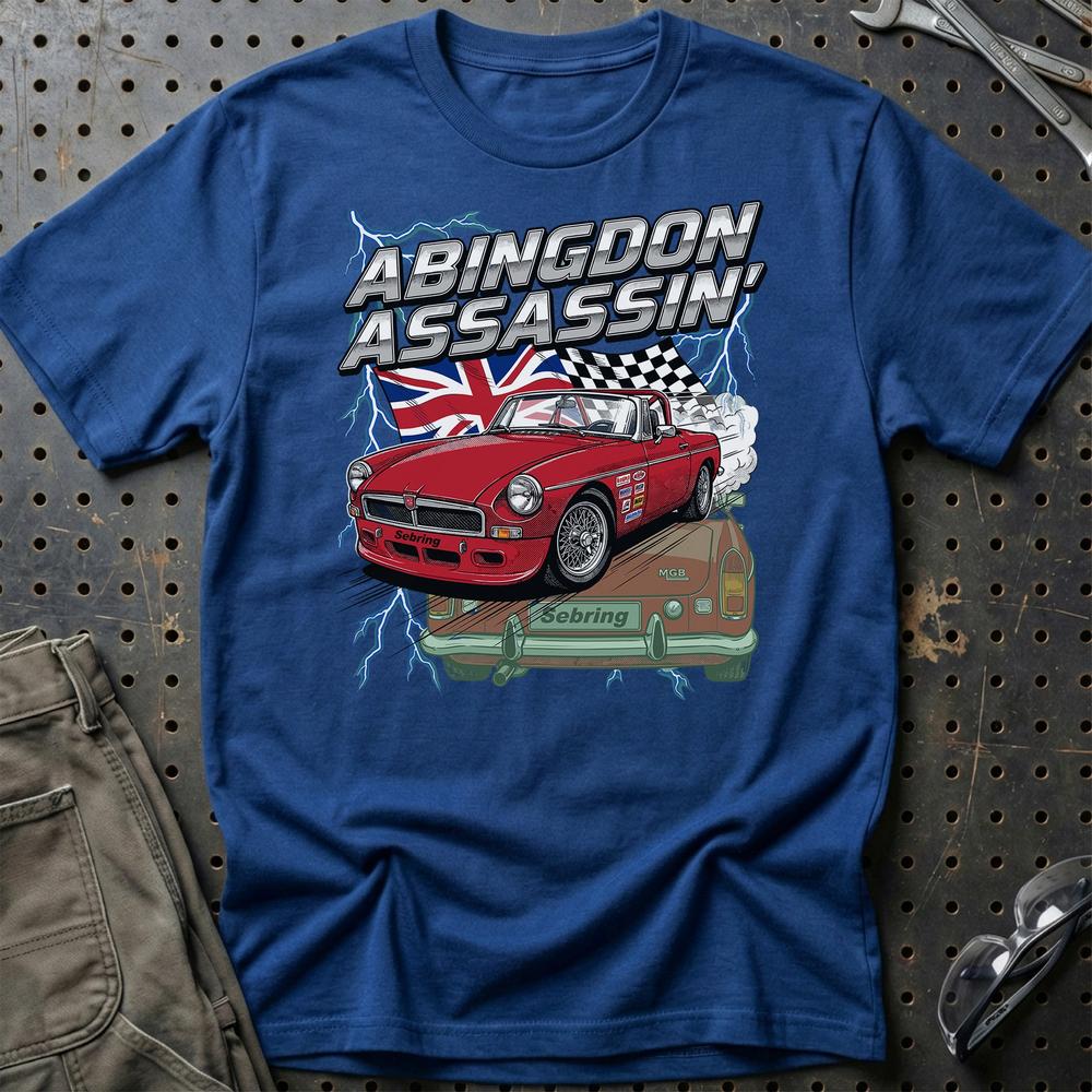 MG MGB T-Shirt - Abingdon Assassin | British Racing T-Shirt-Beklædning-MG-Blå Royal-S-Garage Culture Shop- garage - man cave - merchandise