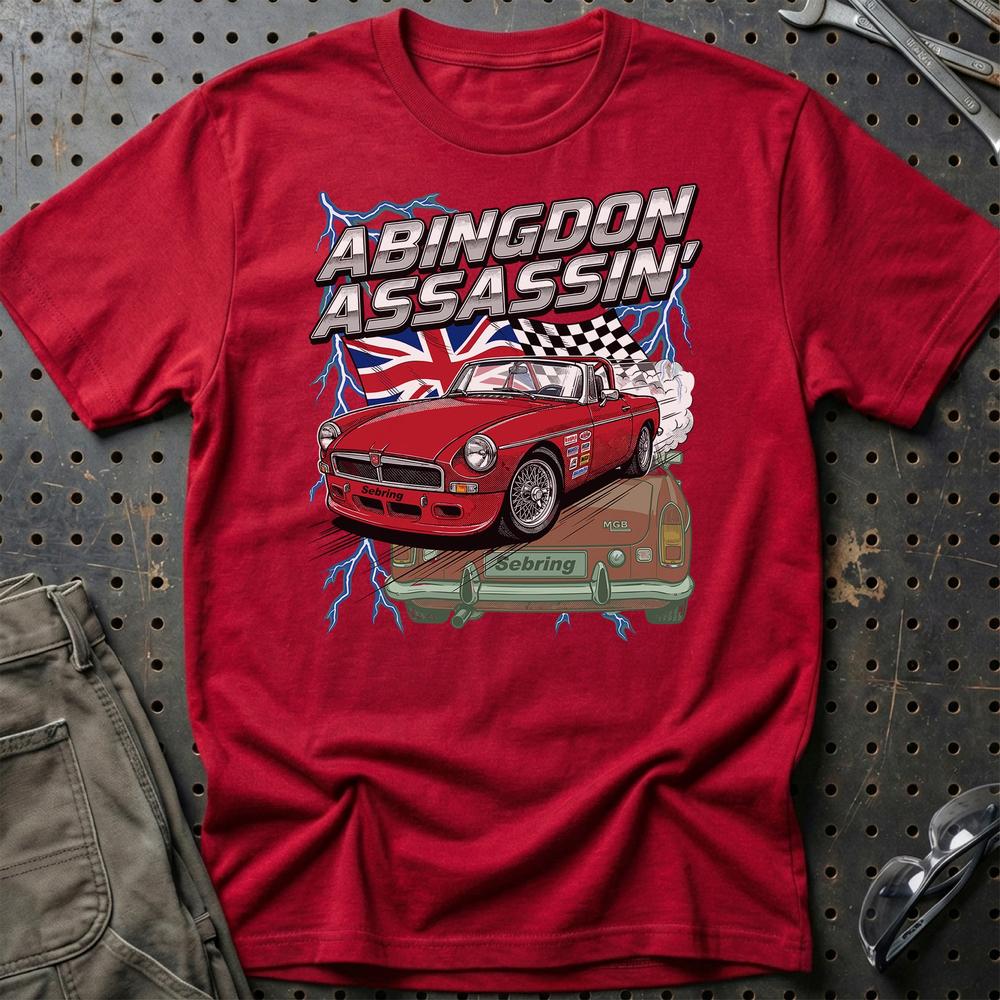 MG MGB T-Shirt - Abingdon Assassin | British Racing T-Shirt-Beklædning-MG-Rød-S-Garage Culture Shop- garage - man cave - merchandise