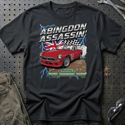 MG MGB T-Shirt – Abingdon Assassin | British Racing - Unisex T-Shirt , Bomuld-Beklædning-MG-Sort-S-Garage Culture Shop- garage - man cave - merchandise