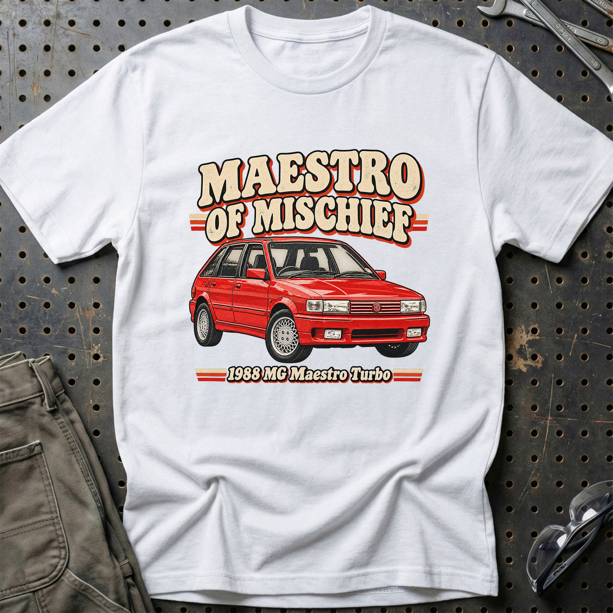 
MG Maestro Turbo 1988 – Maestro of Mischief T-Shirt – Hvid