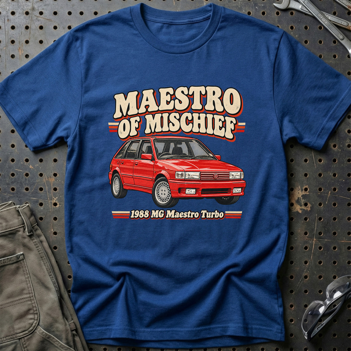 
MG Maestro Turbo 1988 – Maestro of Mischief T-Shirt – Blå Royal