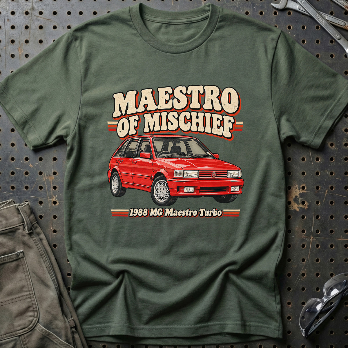 
MG Maestro Turbo 1988 – Maestro of Mischief T-Shirt – Grøn Militær
