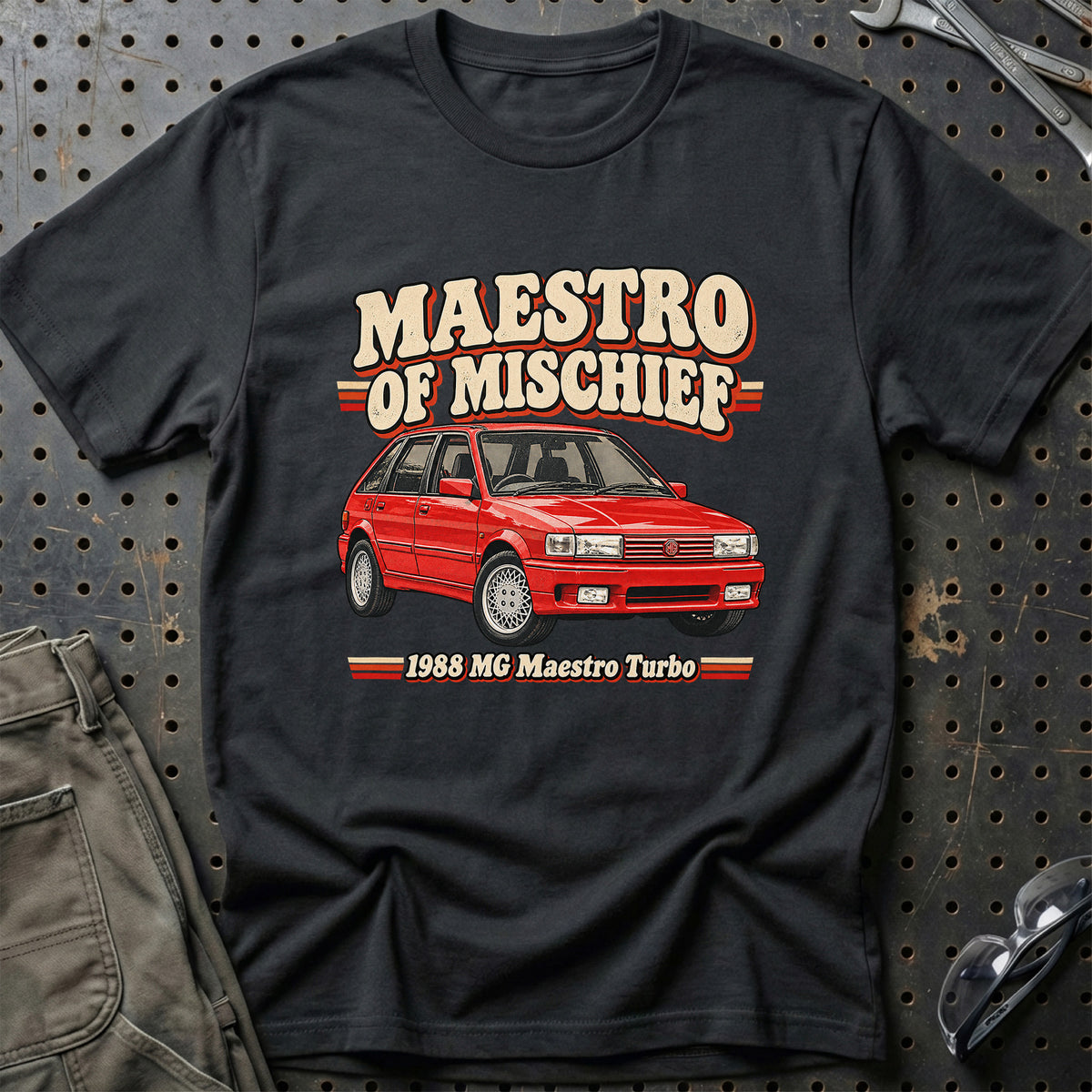 
MG Maestro Turbo 1988 – Maestro of Mischief T-Shirt – Sort