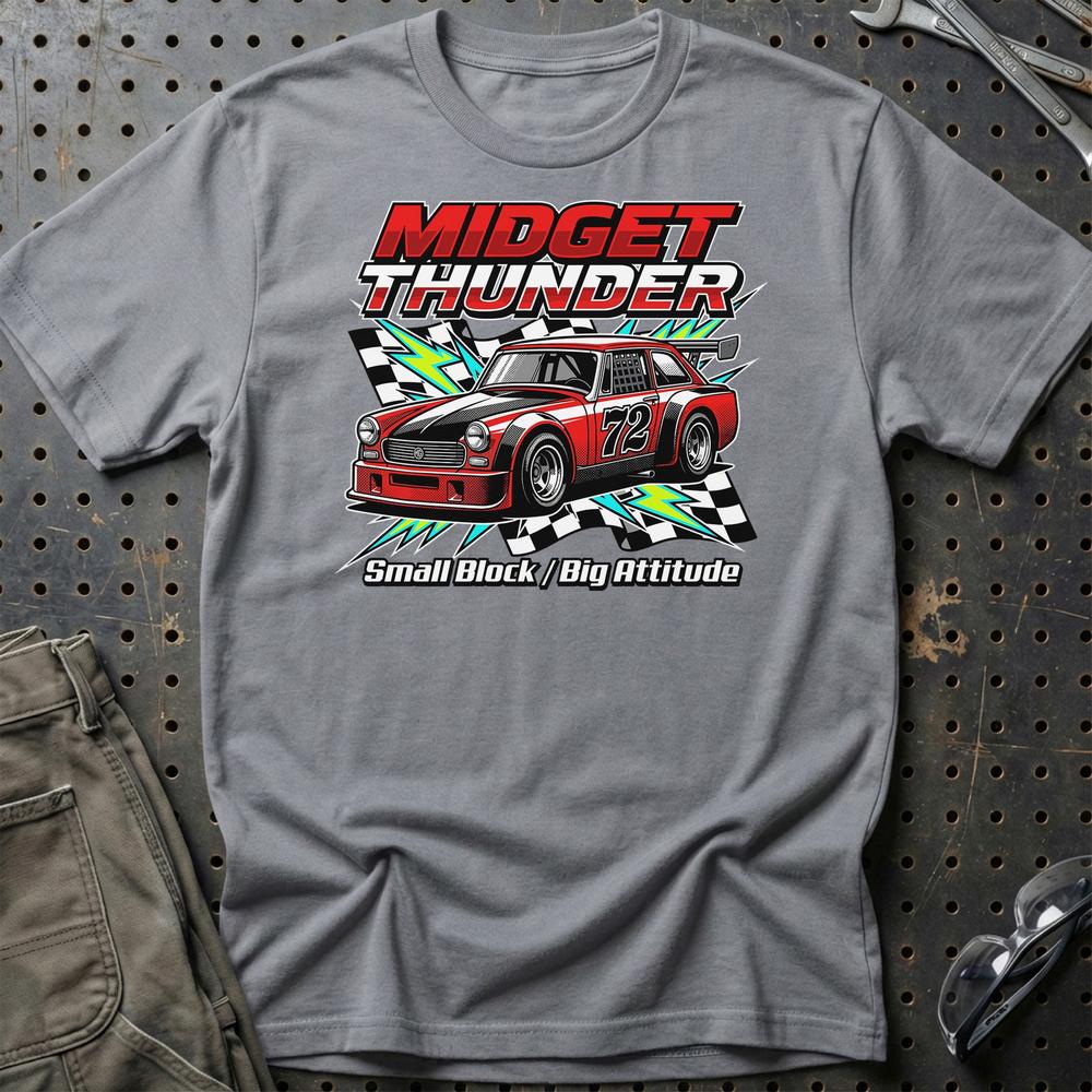 MG Midget Thunder Small Block Big Attitude T-Shirt-Beklædning-MG-Grå Sport-S-Garage Culture Shop- garage - man cave - merchandise