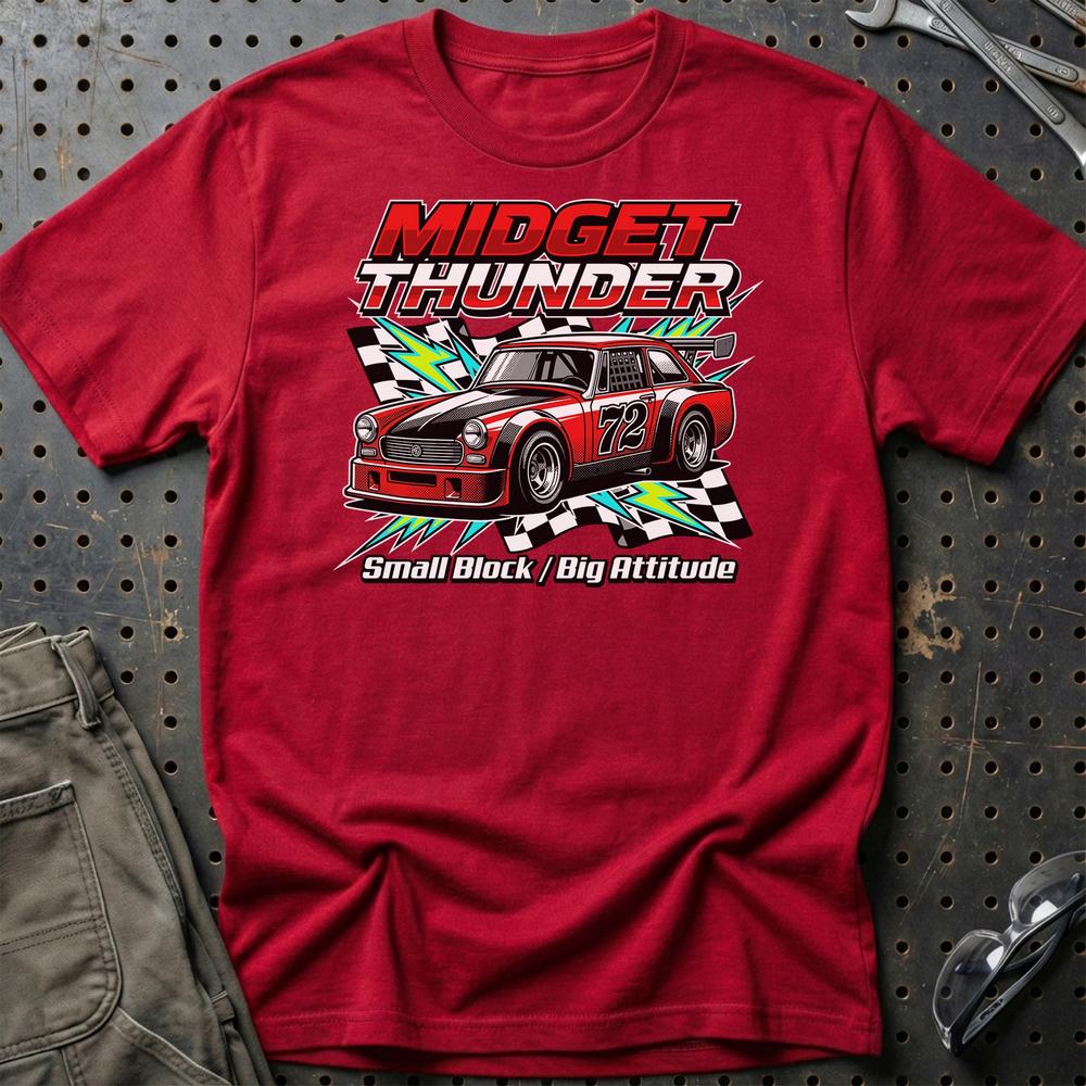 MG Midget Thunder Small Block Big Attitude T-Shirt-Beklædning-MG-Rød-S-Garage Culture Shop- garage - man cave - merchandise
