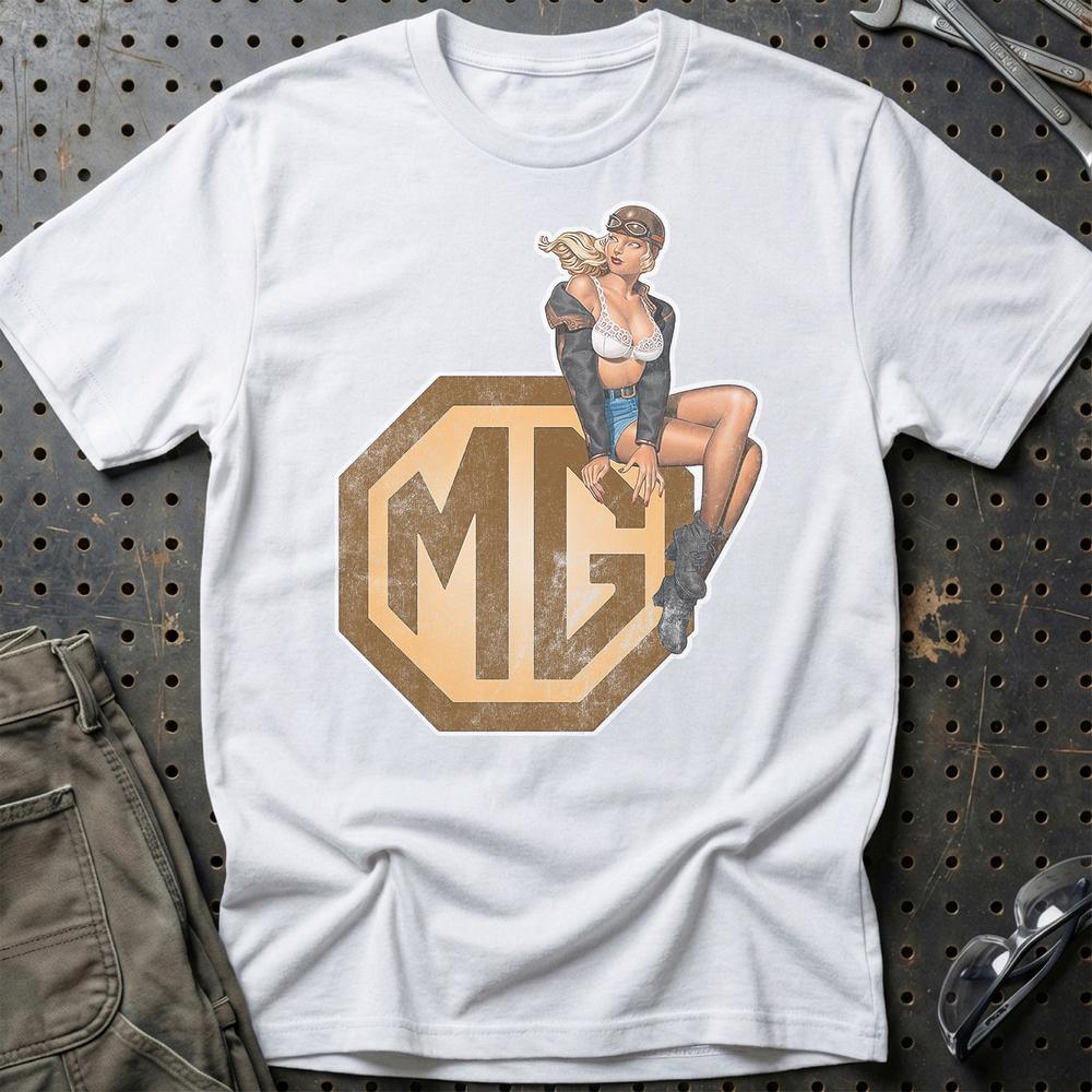 MG Pinup - Unisex T-Shirt , Bomuld-Beklædning-MG-Hvid-S-Garage Culture Shop- garage - man cave - merchandise