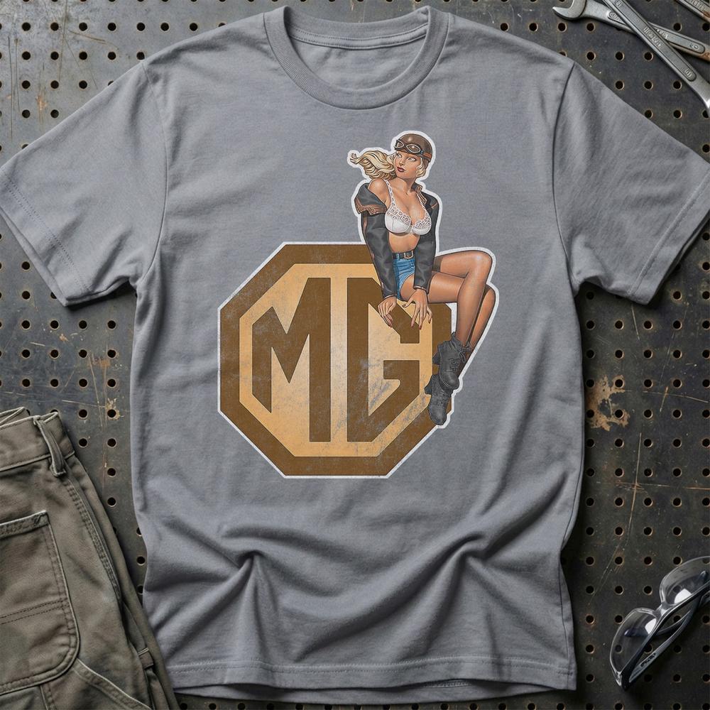 MG Pinup - Unisex T-Shirt , Bomuld-Beklædning-MG-Grå Sport-S-Garage Culture Shop- garage - man cave - merchandise