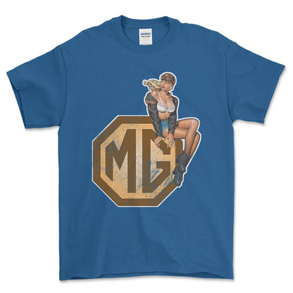 MG Pinup - Unisex T-Shirt , Bomuld-Beklædning-MG-Blå Royal-S-Forside-Garage Culture Shop- garage - man cave - merchandise