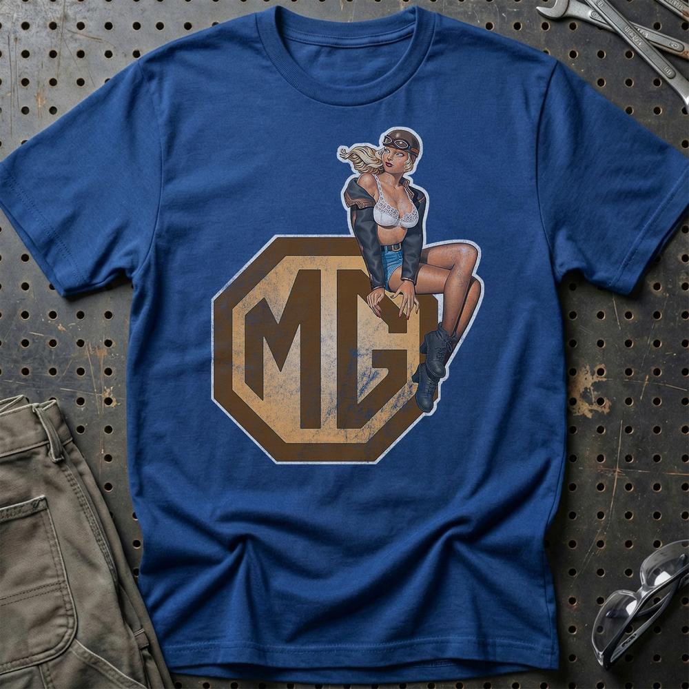MG Pinup - Unisex T-Shirt , Bomuld-Beklædning-MG-Blå Royal-S-Garage Culture Shop- garage - man cave - merchandise