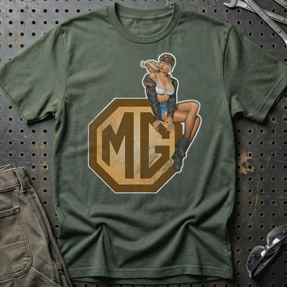MG Pinup - Unisex T-Shirt , Bomuld-Beklædning-MG-Grøn Militær-S-Garage Culture Shop- garage - man cave - merchandise