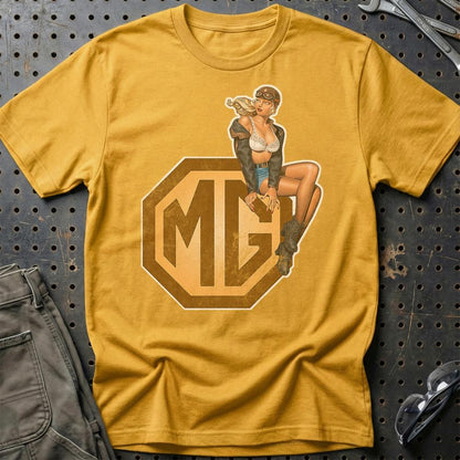 MG Pinup - Unisex T-Shirt , Bomuld-Beklædning-MG-Guld-S-Garage Culture Shop- garage - man cave - merchandise