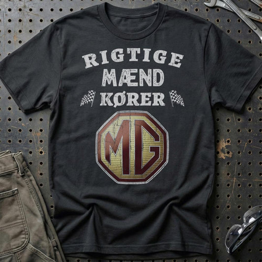 MG Rigtige Mænd Kører - Unisex T-Shirt , Bomuld-Beklædning-MG-Sort-S-Garage Culture Shop- garage - man cave - merchandise